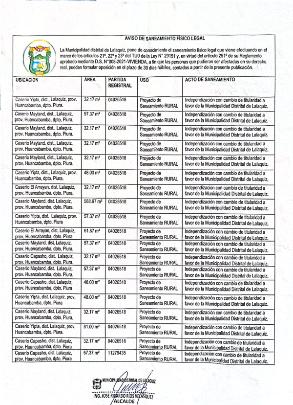 AVISO DE SANEAMIENTO F&Iacute;SICO LEGAL